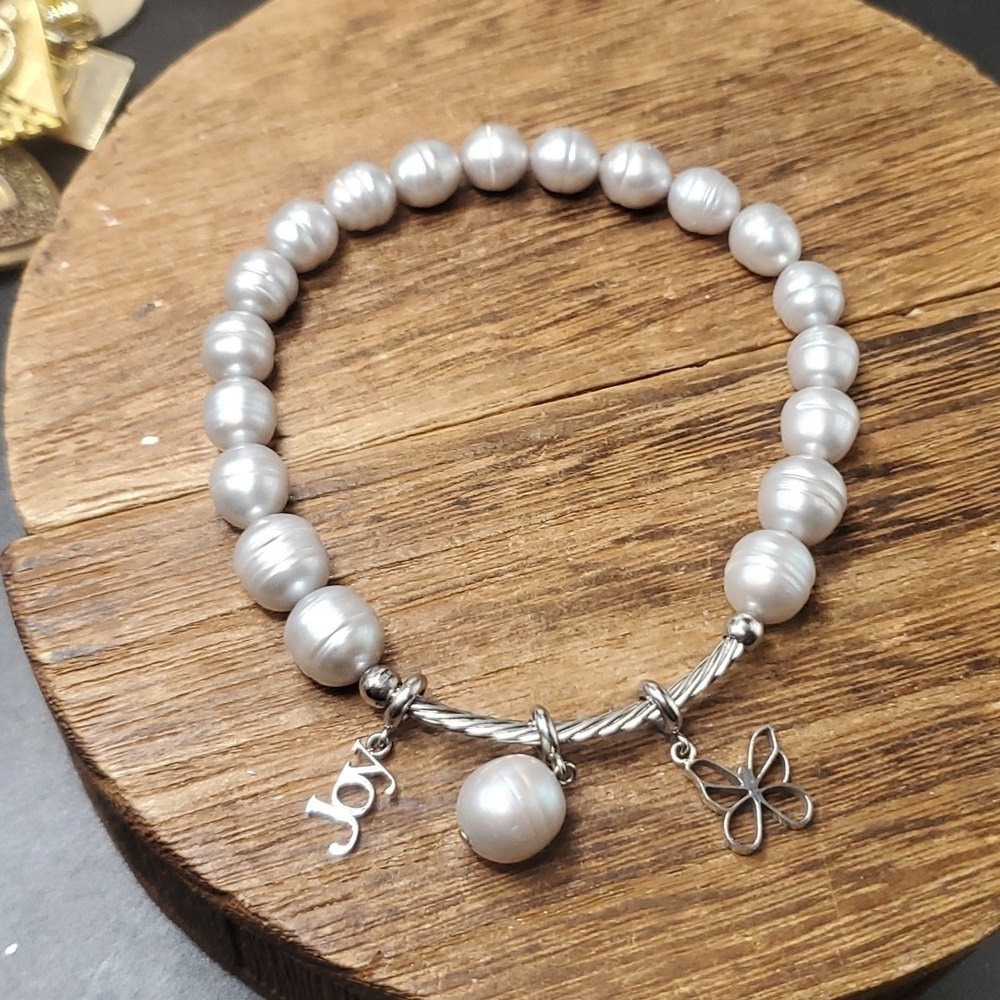 B0507 stunning authentic pearl and sterling silver bracelet fine jewelry